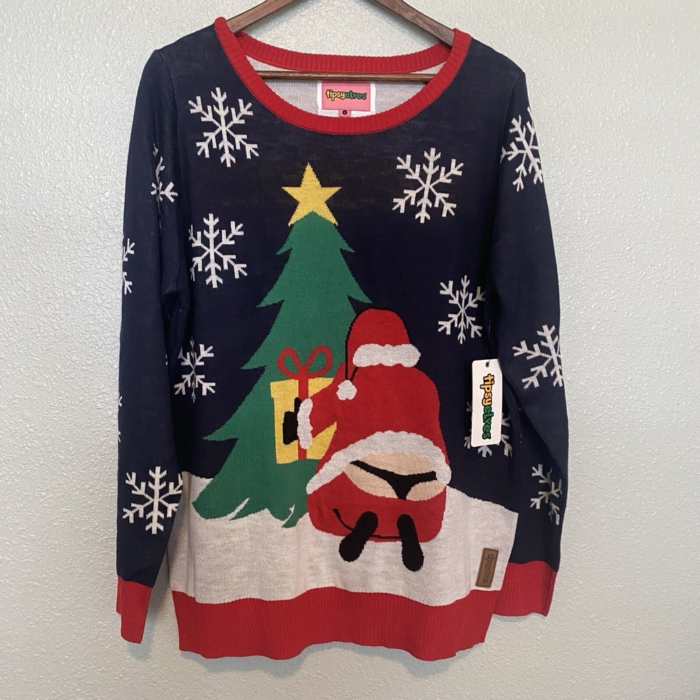 Tipsy elves NWT Christmas Ugly sweater Santa In A Thong‎ Large Holiday